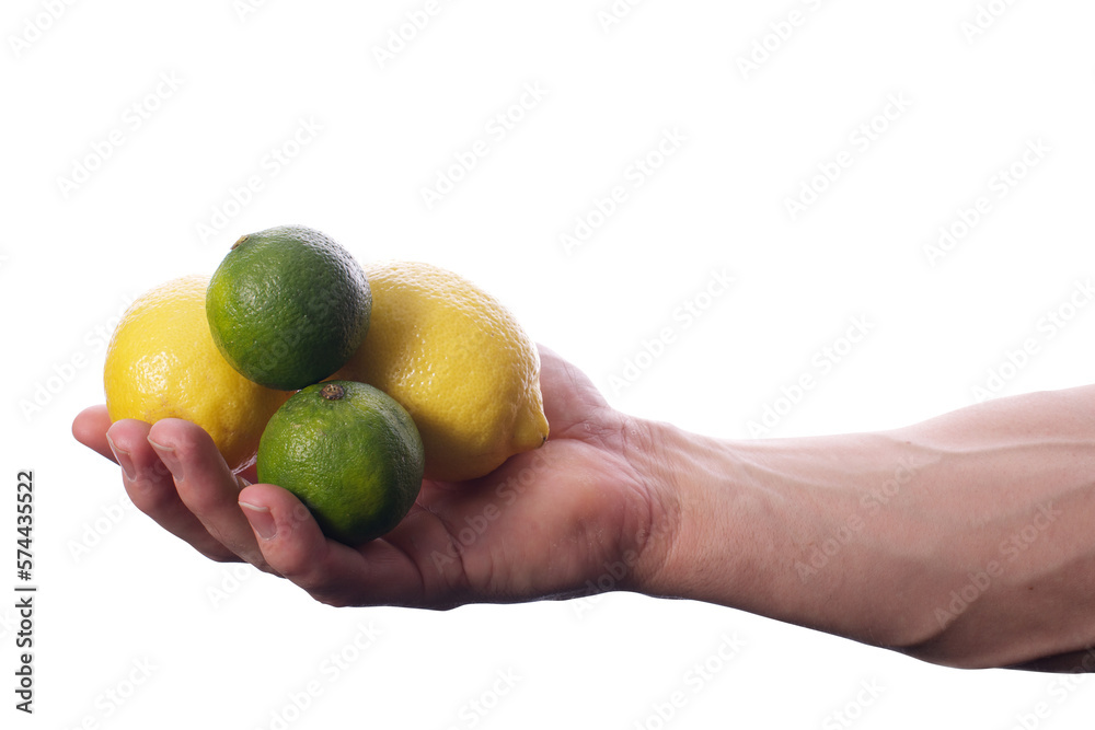 Man holding lemon and lime in right hand transparent PNG Man holding lemon and lime in right hand transparent PNG