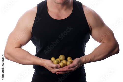 Muscular fit male holding potatoes transparent PNG