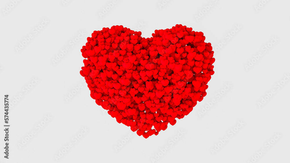 Red Heart made from little hearts on white background, symbols of love in shape of heart for Happy Women's day , Mother's day , Valentine's Day, birthday greeting card design - 3d illustration, 3d ren