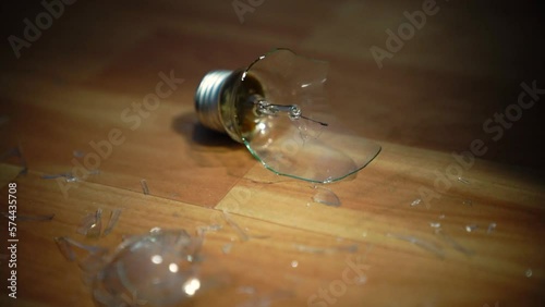 Broken Light Bulb on The Floor, Broken Bulb Glass Closeup, Destruction photo