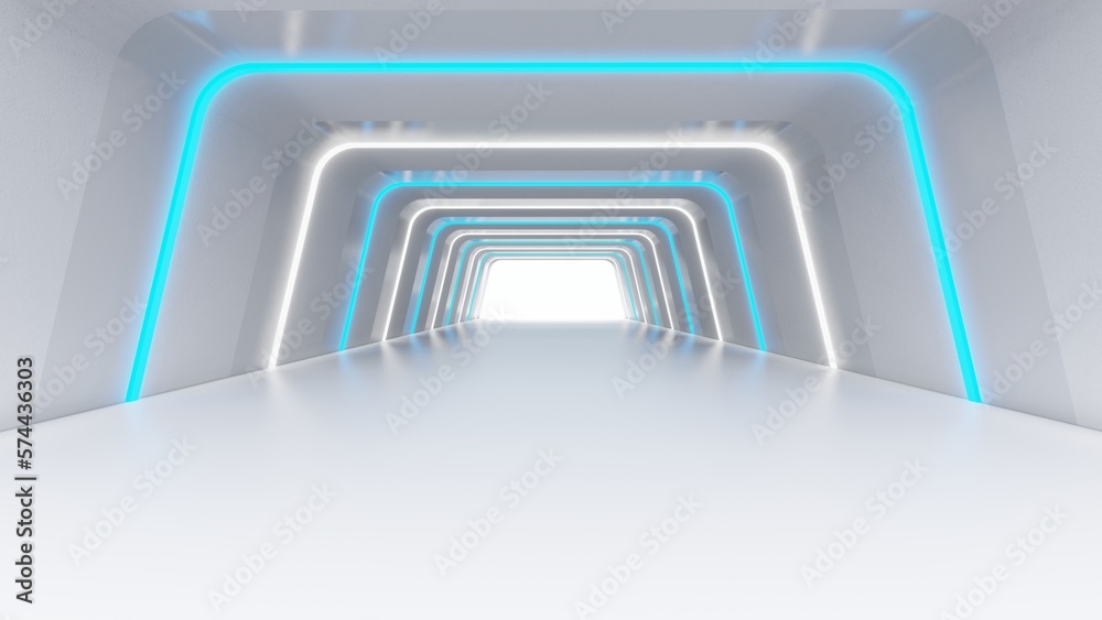 Futuristic interior background lamps glowing in gray tunnel 3d render Futuristic interior background lamps glowing in gray tunnel 3d render