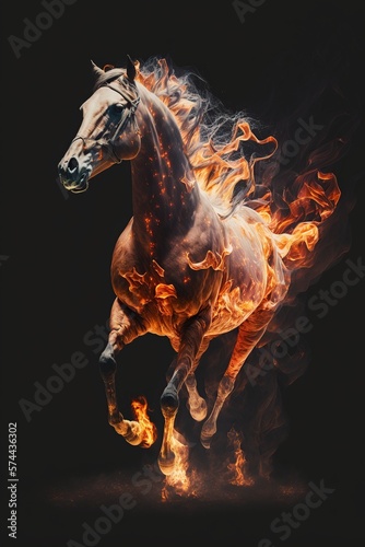 illustration, flaming horse, fantasy, ai generative © Jorge Ferreiro