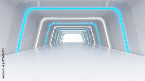Fototapeta Naklejka Na Ścianę i Meble -  Futuristic interior background lamps glowing in gray tunnel 3d render