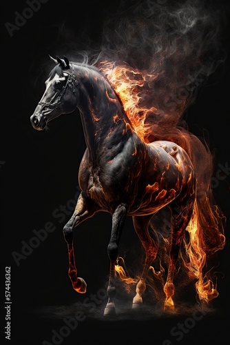 illustration  flaming horse  fantasy  ai generative