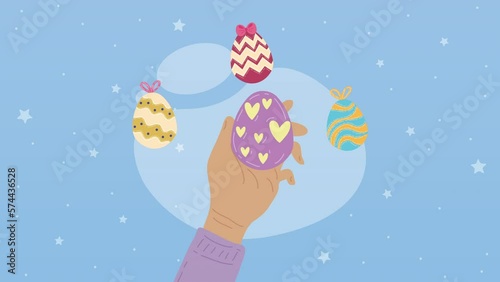 hand with spring eggs painted animation