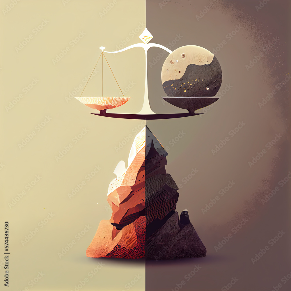 Vintage weight scale with empty scale on one side and the moon on the ...