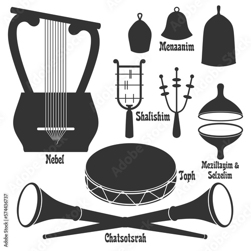 Vector set of silhouettes. "Musical Instruments in the Bible" series. 