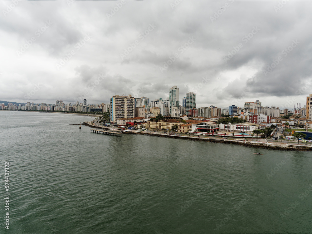 Ocean view of coast city Santos, in Sao Paulo