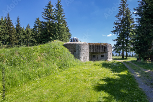 A concrete blockhouse of the former czechoslovak fortification in Orlicke hory. Mladkov, Eastern Bohemia, Czechia