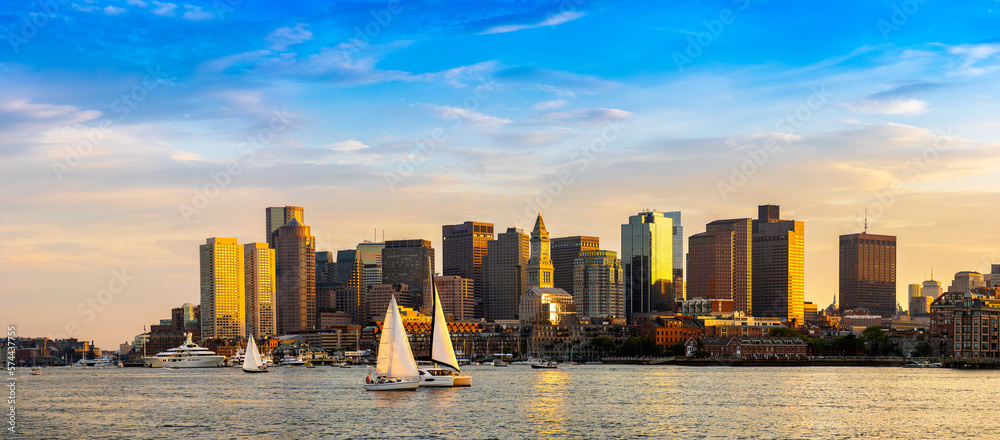 Obraz premium Boston cityscape at sunset