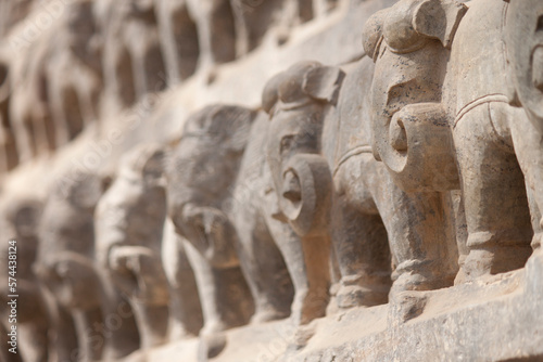 Elephant stucco work on wall of Krishna Meera Temple in Rajasthan