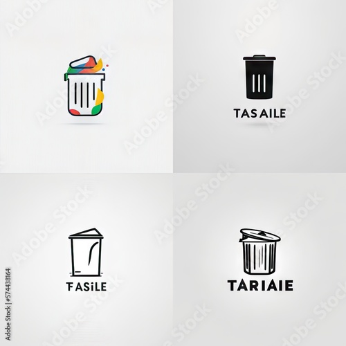 set of bin trash icons logo, simple minimal flat illustration, generative ai