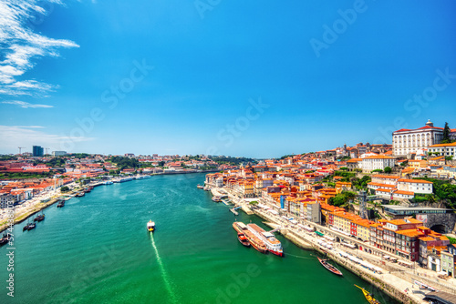 Porto Aerial Cityscape over Douro River during a Sunny Day