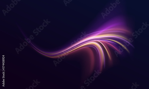 High speed effect motion blur night lights blue and red. Magic shining neon light line trails. Luminous bright background. Purple glowing wave swirl, impulse cable lines. Long time exposure. Vector