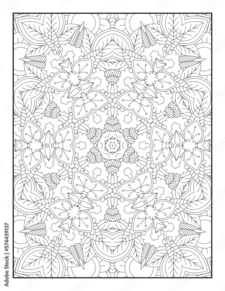 Mandala coloring page KDP interior. Coloring page mandala background. Adult coloring page with flowers pattern. Black and white doodle wreath. Floral mandala. Mandala. Mandala Coloring Page for Adults