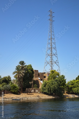 High voltage power line at Nile, Egypt, Africa 