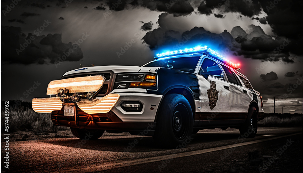 Police car. Police light bars. Ai Generated police car signals. Police