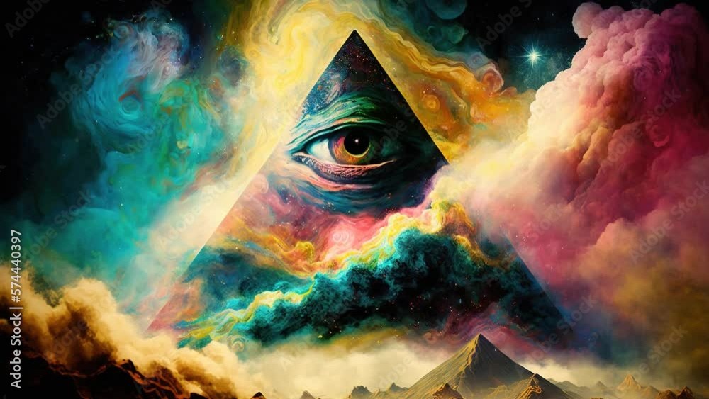 Eye of Providence Pyramid Illuminati with Cosmic Space Abstract Looped Animation Background