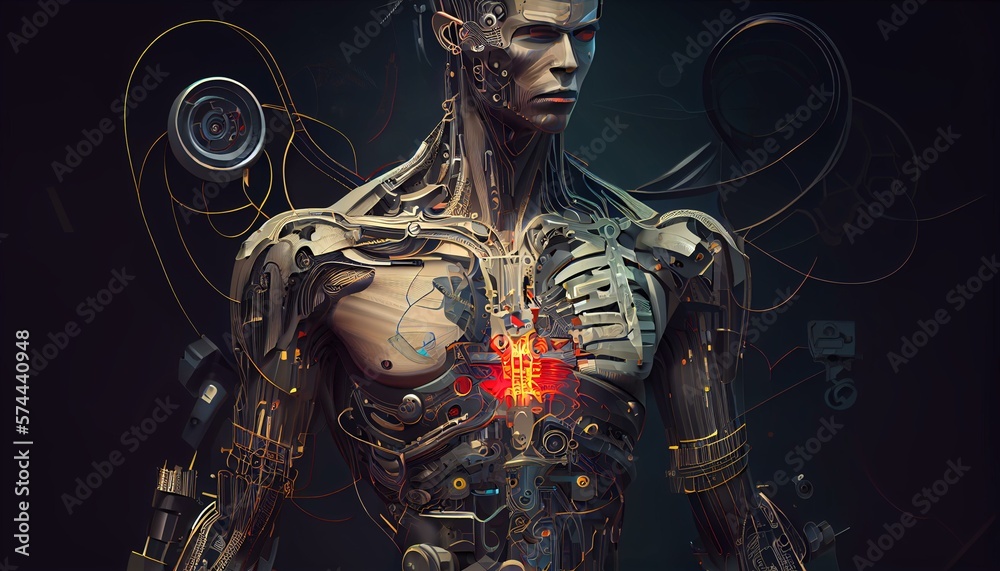 A detailed illustration of a cyborg with intricate mechanical parts and circuitry AI Generated A detailed illustration of a cyborg with intricate mechanical parts and circuitry AI Generated
