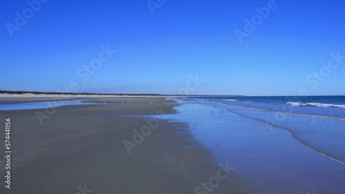 Endless empty beach at Cumberland Island National Seashore. Cumberland Island, largest of Georgia's Golden Isles, is managed by National Park Service. Dungeness Beach. 