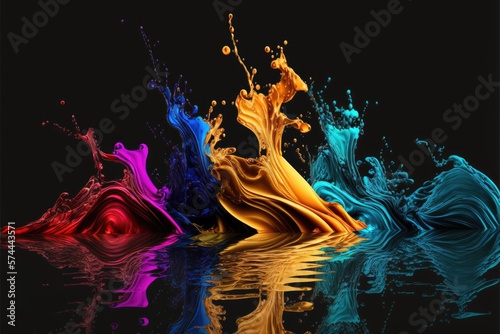 Colorful paint splashes and ripples on black background © Олег Фадеев
