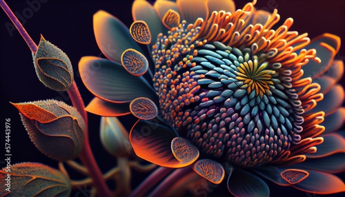 A close-up of a flower with vibrant colors and intricate details AI Generated