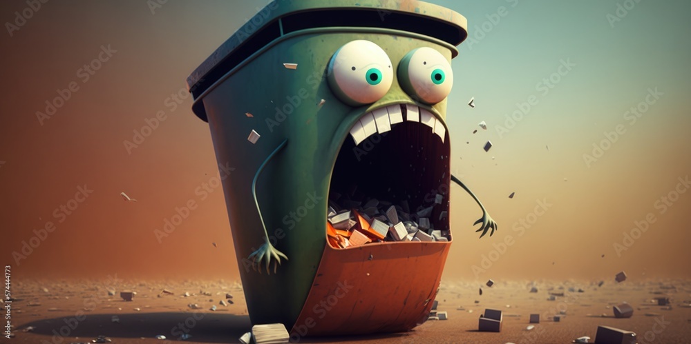 Furious Recycling Bin with Overflowing Trash Cans, generative ai - obrazy, fototapety, plakaty 