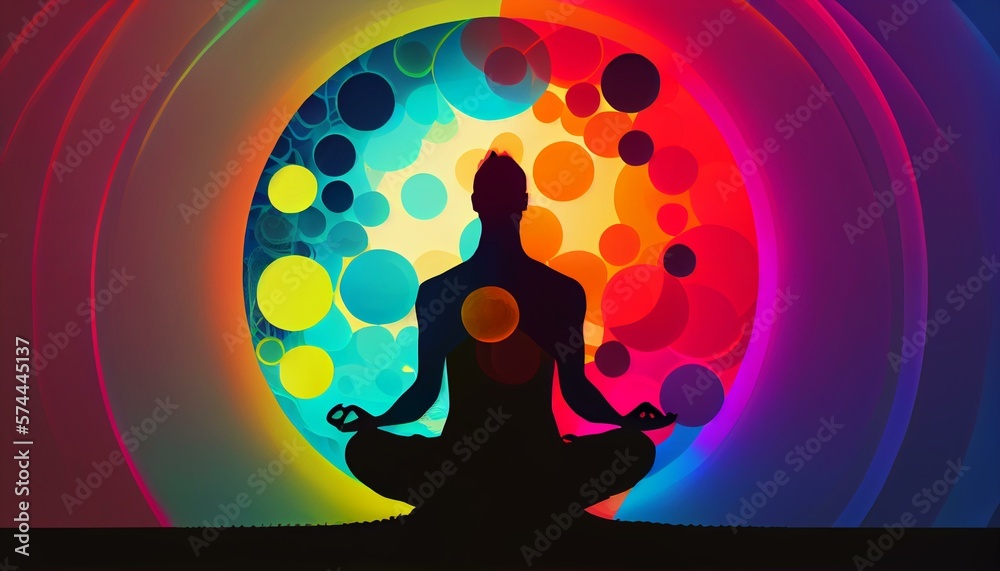 An abstract illustration of a person meditating with a colorful aura around them, representing mindfulness and inner peace AI Generated An abstract illustration of a person meditating with a colorful aura around them, representing mindfulness and inner peace AI Generated