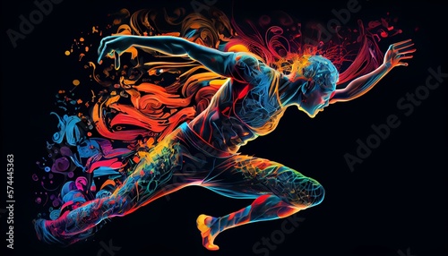 A detailed illustration of a person doing acrobatics, with a colorful and dynamic energy AI Generated