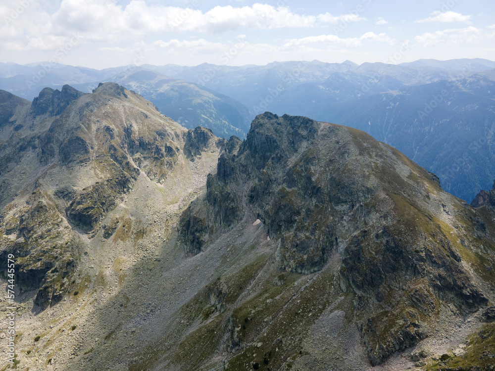 Fototapeta premium Aerial view of Rila Mountain around Lovnitsa peak, Bulgaria