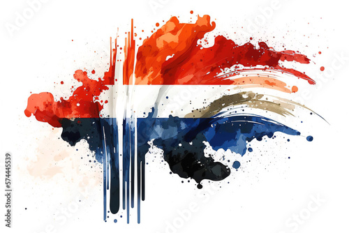 Netherlands Flag Expressive Watercolor Painted With an Explosion of Color, Movement and Artistic Flair