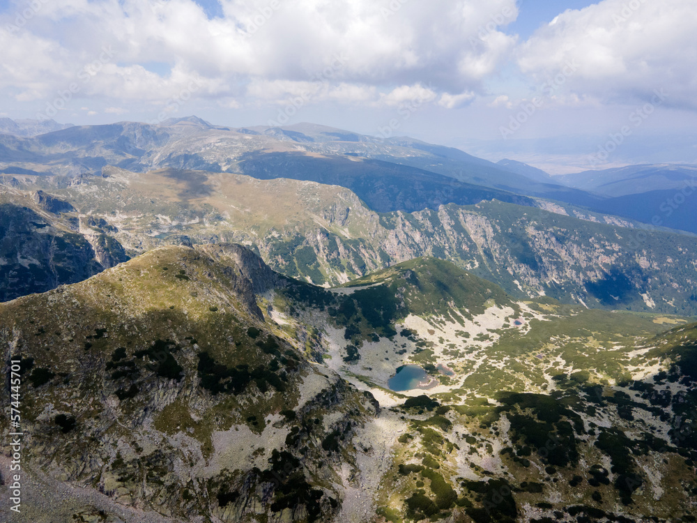 Fototapeta premium Aerial view of Rila Mountain around Lovnitsa peak, Bulgaria