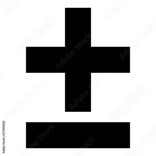 Monochrome vector graphic of a plus or minus sign. This could be used in the teaching of maths at primary or secondary level