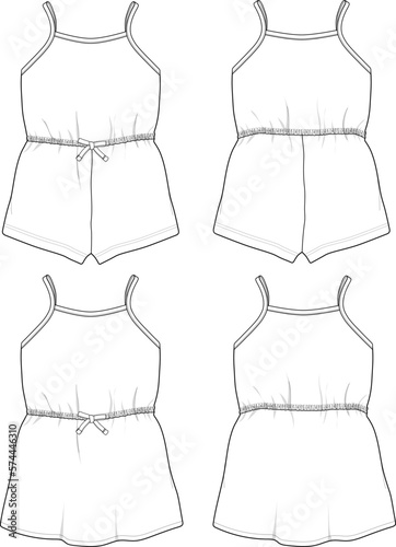Infant Baby Toddler Sleeveless Romper and Skirt Set Mockup Sketch Template Technical CAD Illustration