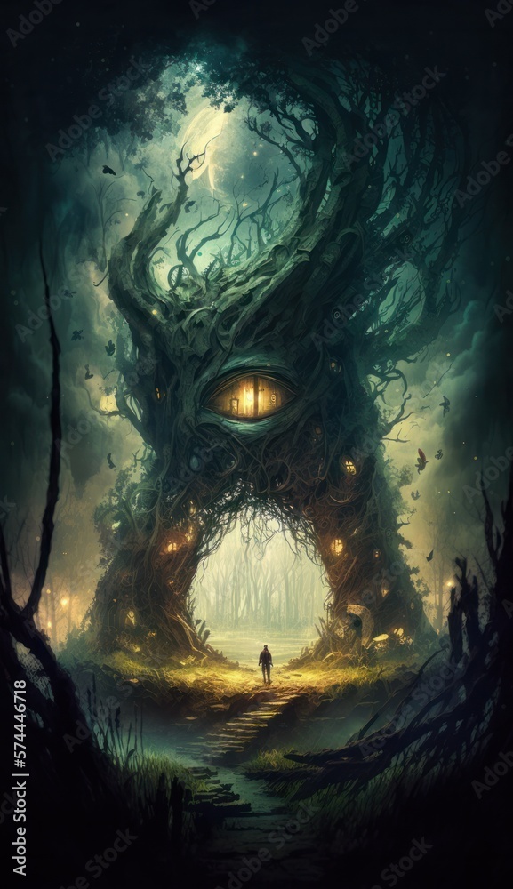 Artwork. A fairy tale, surreal, otherworldly forest. Artwork. A fairy tale, surreal, otherworldly forest.
