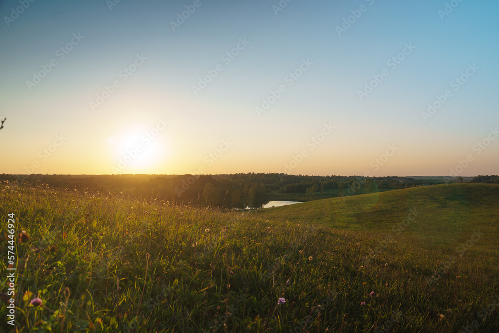 Sun and rural landscape at sunset