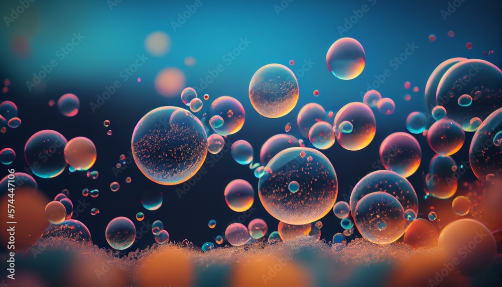 A magical bokeh background of colorful bubbles floating in the air with a blue sky in the background AI Generated A magical bokeh background of colorful bubbles floating in the air with a blue sky in the background AI Generated