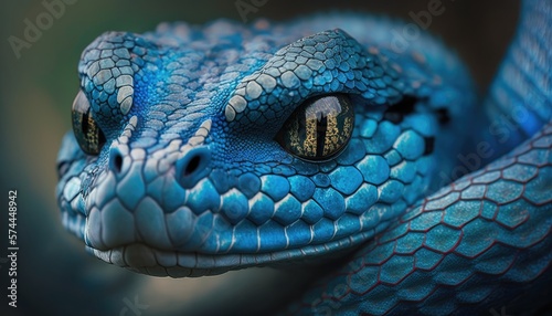 Blue viper snake closeup face generative ai