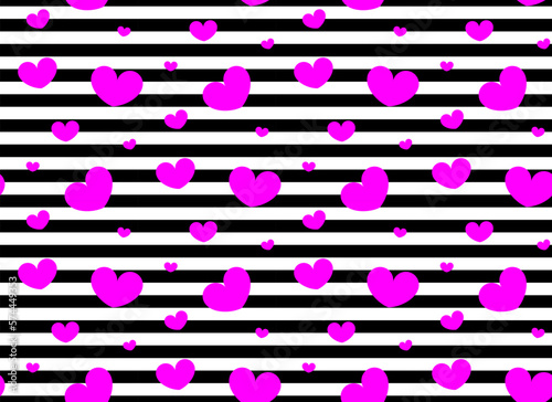 Pink heart confetti seamless pattern on striped background