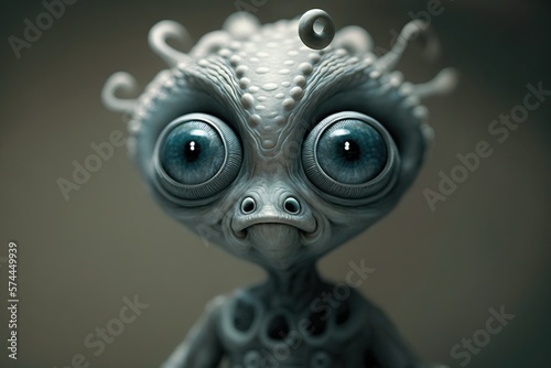 Alien in gzhel style, studio lighting, neutral background, concept of Cosmic and Space, created with Generative AI technology