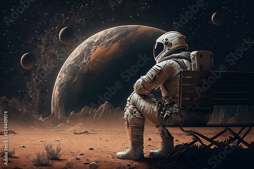 Mars Pioneer longing for Earth - Science Fiction - Desktop Background