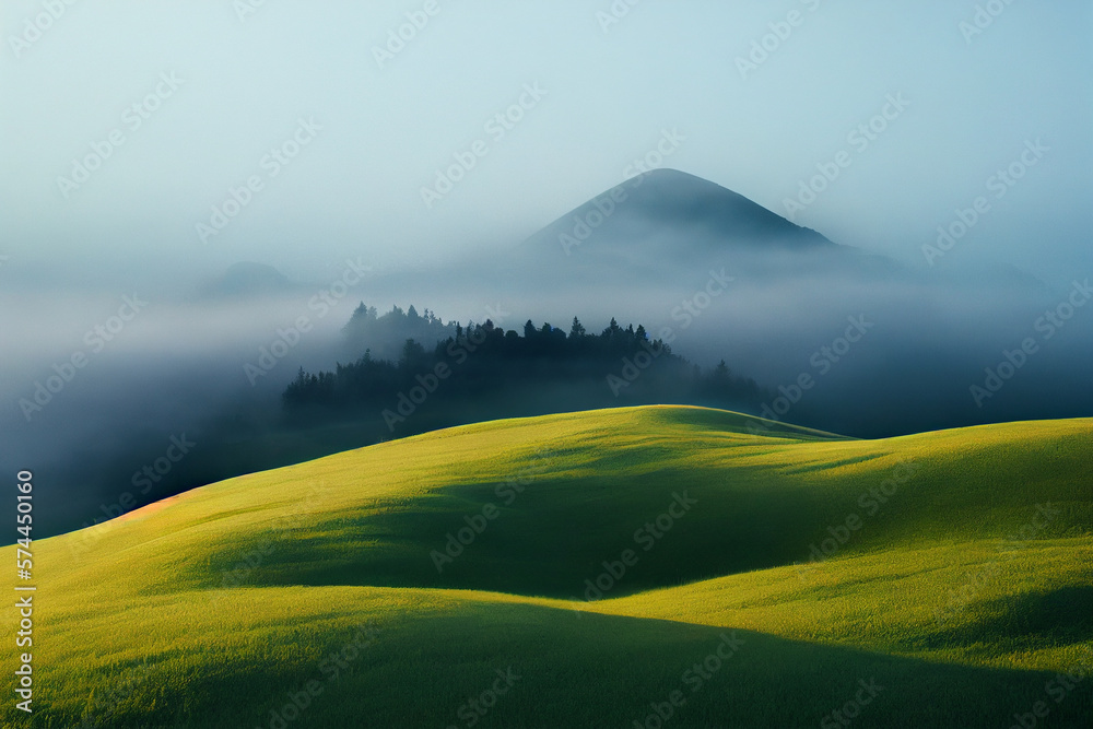 Fototapeta premium Hügellandschaft Highlands im Nebel