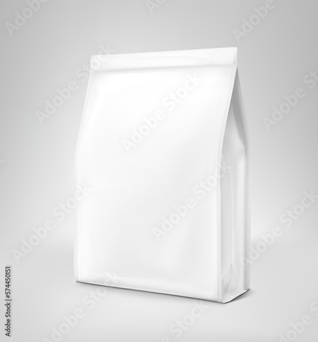 Realistic stand bag mockup. Vector illustration. Half side view. Easy to use for presentation your product, idea, promo, design. EPS10.