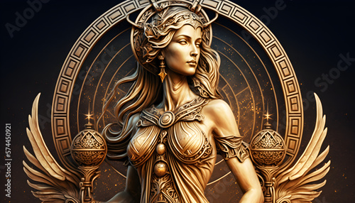 Virgo zodiac sign, golden satue, ai generative