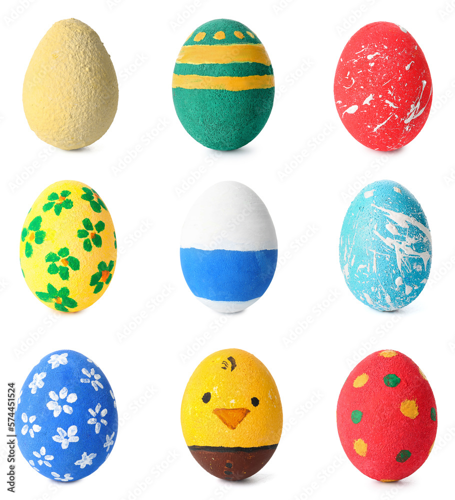 Set of bright Easter eggs on white background Set of bright Easter eggs on white background