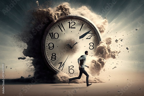 Businessman running out of time, time is running out, concept of out of time, business, timemachine,  generative ai