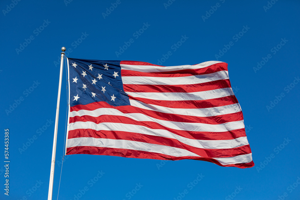 USA Flag Waving in Blue Background. American Wave Flag USA Flag Waving in Blue Background. American Wave Flag