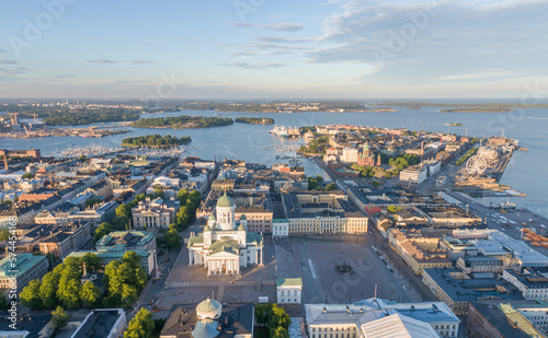 Helsinki Cathedral Square. One of the most famous Sightseeing Place in Helsinki. Drone Point of View. Finland.