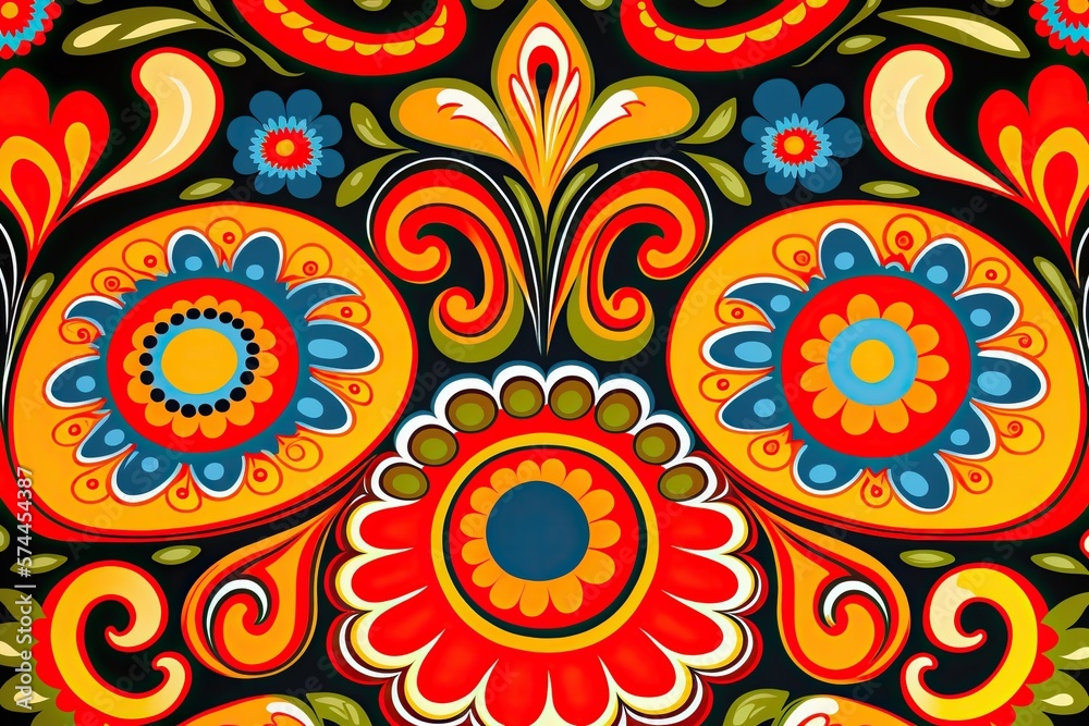 Background pattern in khohloma style, repetitive, concept of Floral and Geometric, created with Generative AI technology