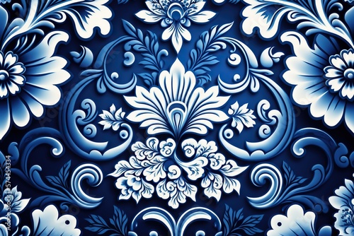 Background pattern in gzhel style repetitive, bright, concept of Geometric and Floral, created with Generative AI technology photo